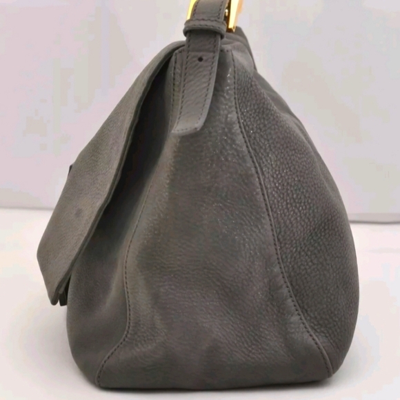 Fendi Mama baguette.  Grey nubuck with slight metallic and lucite hardware. - Picture 2 of 16